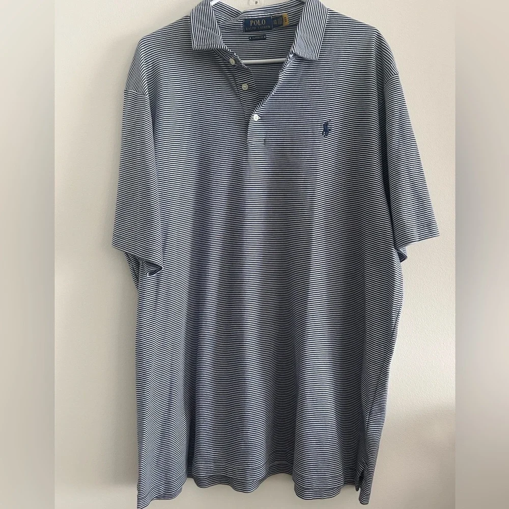 Ralph Lauren Navy and White Thin-Stripe Polo